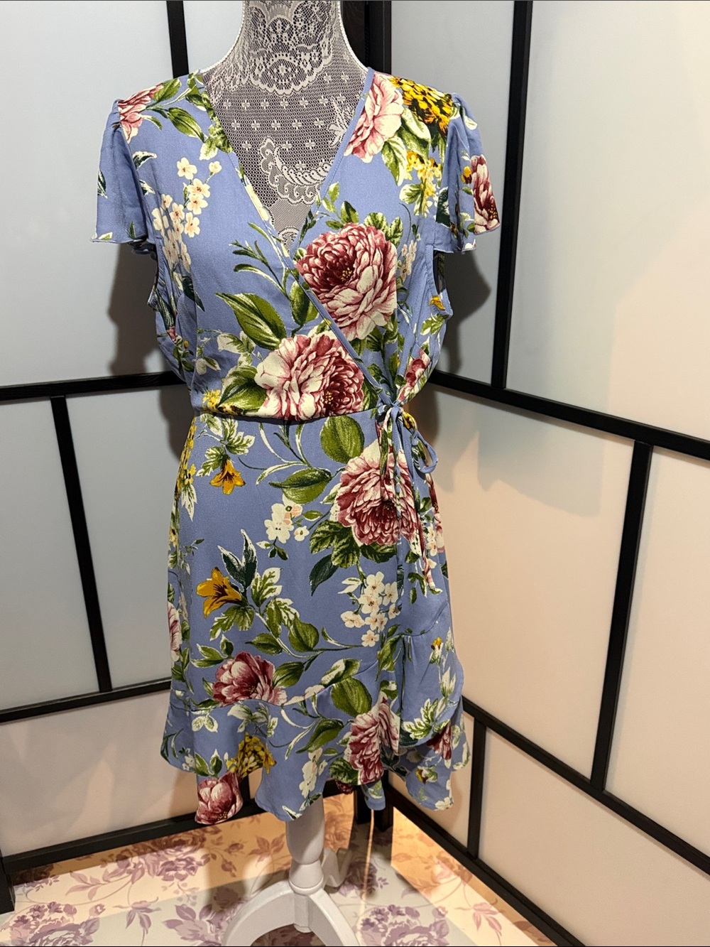 Xhilaration Light Blue Floral Mini Dress